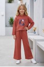 Kız Çocuk Choose Happy Baskılı %100 Pamuk İki İplik Kapşonlu Bol Paça Pantolonlu Takım