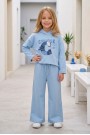 Kız Çocuk Choose Happy Baskılı %100 Pamuk İki İplik Kapşonlu Bol Paça Pantolonlu Takım