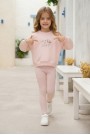 Kız Çocuk Lovin Life Soft Baskılı %100 Pamuk İki İplik Sweatshirt Ve Fitilli Tayt Takım