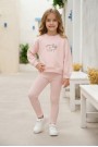 Kız Çocuk Lovin Life Soft Baskılı %100 Pamuk İki İplik Sweatshirt Ve Fitilli Tayt Takım
