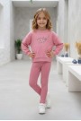 Kız Çocuk Lovin Life Soft Baskılı %100 Pamuk İki İplik Sweatshirt Ve Fitilli Tayt Takım