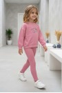 Kız Çocuk Lovin Life Soft Baskılı %100 Pamuk İki İplik Sweatshirt Ve Fitilli Tayt Takım