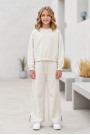 Kız Çocuk Bisiklet Yaka Dikiş Detaylı %100 Pamuk İki İplik Kumaş Yandan Yırtmaçlı Cepli Pantolonlu Takım
