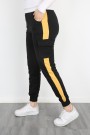 Şeritli Kargo Cepli Siyah Sarı Alt Eşofman