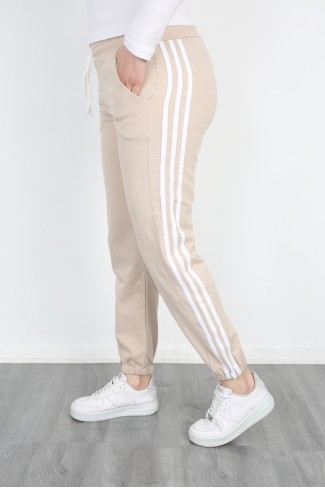 2 İplik Üç Çizgili Krem Altı Eşofman 