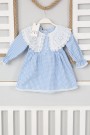 2-8 Yaş Bebe Yaka Pitikareli Mavi Elbise
