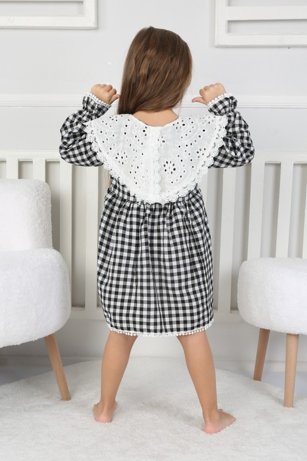 2-8 Yaş Bebe Yaka Pitikareli Siyah Elbise