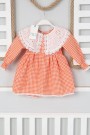 2-8 Yaş Bebe Yaka Pitikareli Turuncu Elbise