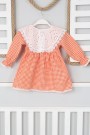 2-8 Yaş Bebe Yaka Pitikareli Turuncu Elbise