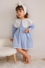 2-8 Yaş Bebe Yaka Pitikareli Mavi Elbise