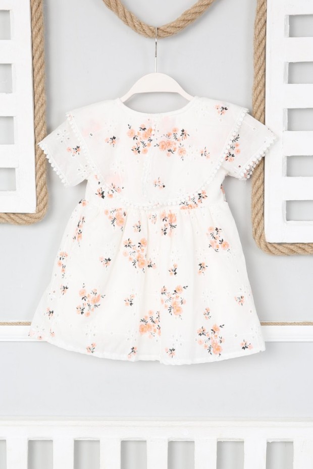 2-8 Yaş Bebe Yaka Düğmeli Pudra Elbise