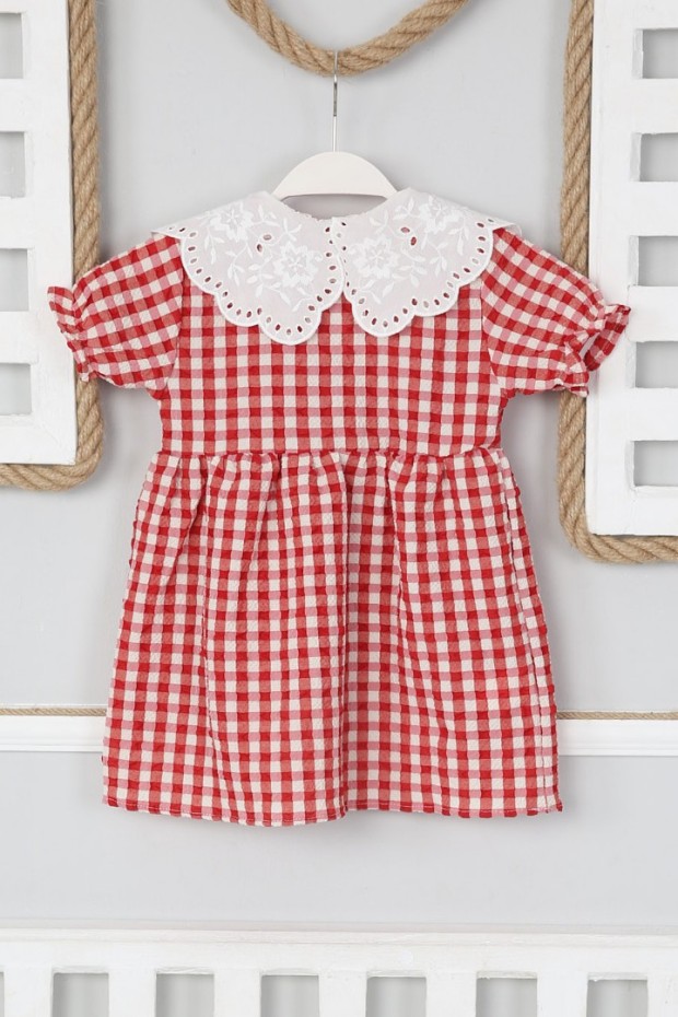 Bebe Yaka Kısa Kol Kırmızı Elbise