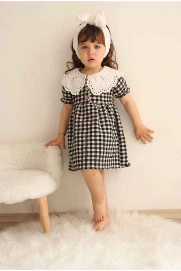 Bebe Yaka Kısa Kol Siyah Elbise