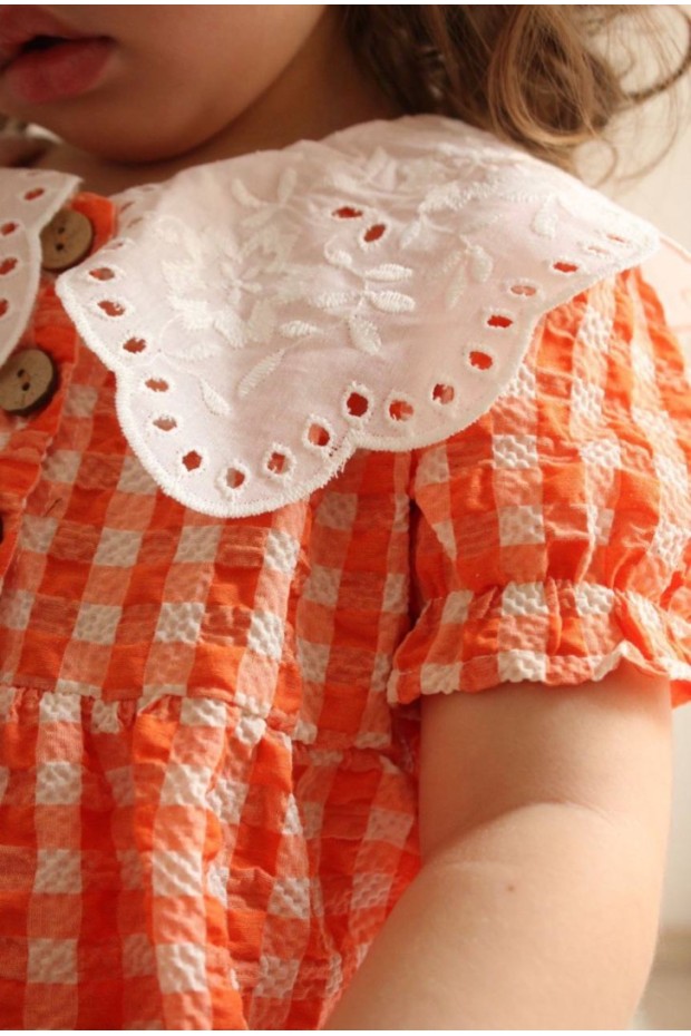 Bebe Yaka Kısa Kol Turuncu Elbise