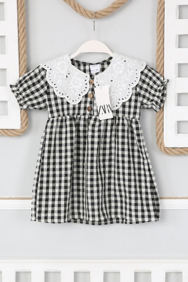 Bebe Yaka Kısa Kol Siyah Elbise