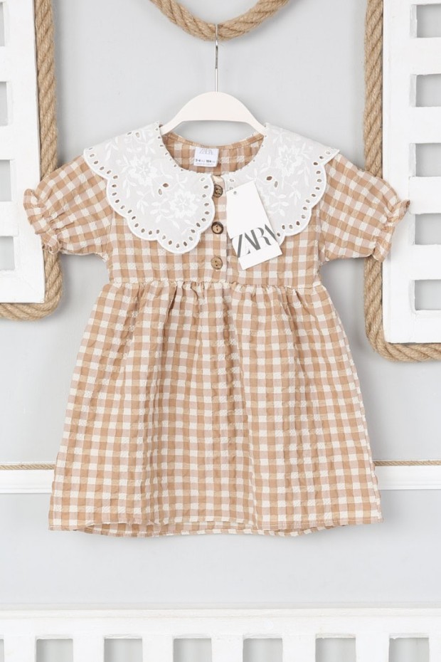 Bebe Yaka Kısa Kol Vizon Elbise