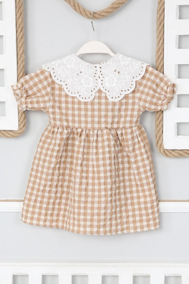 Bebe Yaka Kısa Kol Vizon Elbise