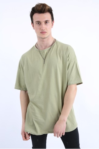Sıfır Yaka Oversıze Yeşil Tişört