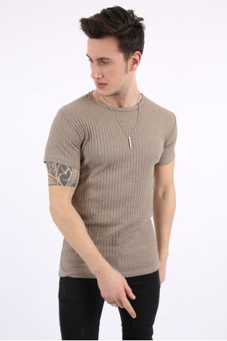 Fitili Sıfır Yaka Kahverengi Tişört