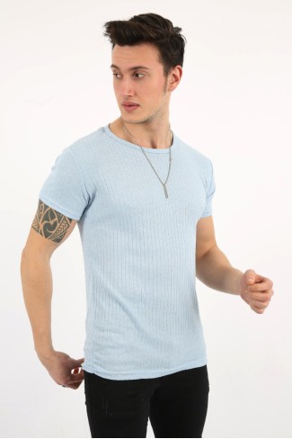 Fitili Sıfır Yaka Mavi Tişört