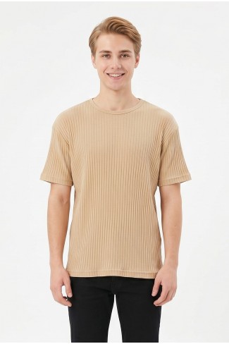 Erkek Fitilli Kumaş Bisiklet Yaka Slim Fit Esnek Kısa Kollu Yazlık Tişört