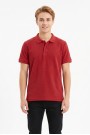 Erkek Kendinden Desenli Polo Yaka Kısa Kollu Slim Fit Dokulu Örme Tişört