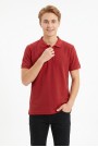 Erkek Kendinden Desenli Polo Yaka Kısa Kollu Slim Fit Dokulu Örme Tişört