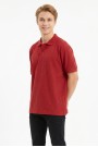 Erkek Kendinden Desenli Polo Yaka Kısa Kollu Slim Fit Dokulu Örme Tişört