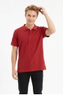 Erkek Kendinden Desenli Polo Yaka Kısa Kollu Slim Fit Dokulu Örme Tişört