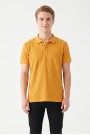 Erkek Kendinden Desenli Polo Yaka Kısa Kollu Slim Fit Dokulu Örme Tişört