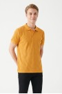 Erkek Kendinden Desenli Polo Yaka Kısa Kollu Slim Fit Dokulu Örme Tişört
