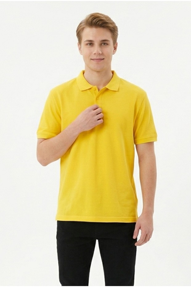 Erkek Basic Polo Yaka Kısa Kollu Slim Fit Pamuklu Örme Tişört