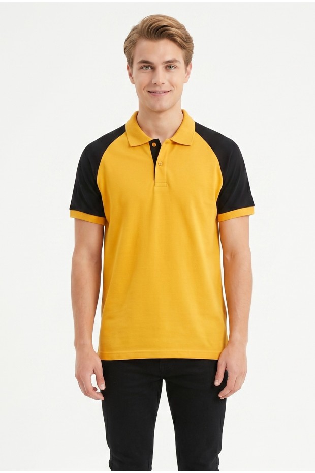 Erkek Reglan Kollu Polo Yaka Kısa Kollu Slim Fit Pamuklu Örme Tişört