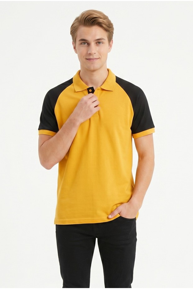 Erkek Reglan Kollu Polo Yaka Kısa Kollu Slim Fit Pamuklu Örme Tişört