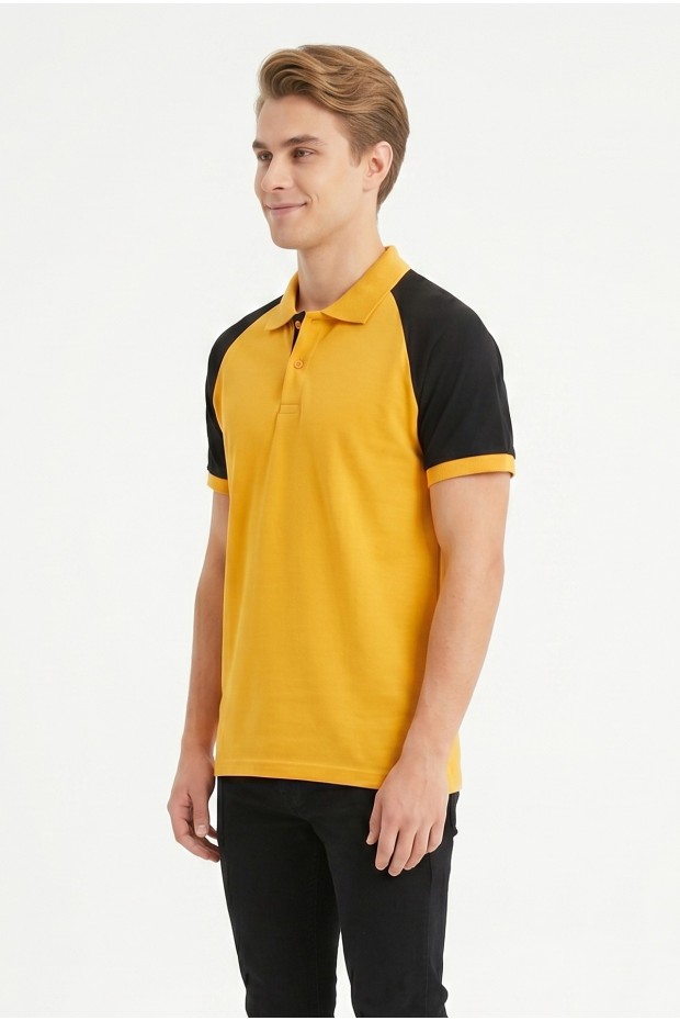 Erkek Reglan Kollu Polo Yaka Kısa Kollu Slim Fit Pamuklu Örme Tişört