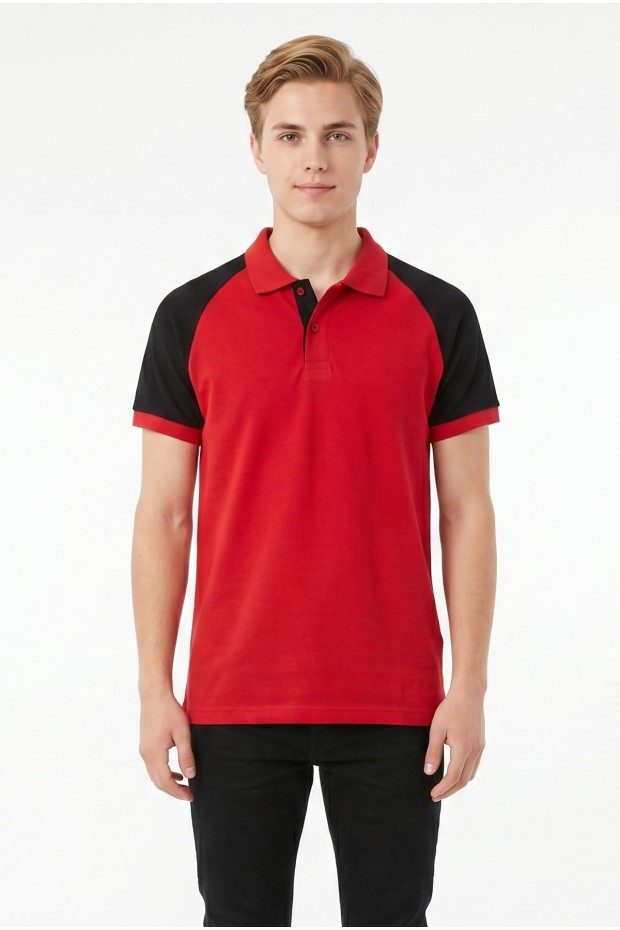 Erkek Reglan Kollu Polo Yaka Kısa Kollu Slim Fit Pamuklu Örme Tişört