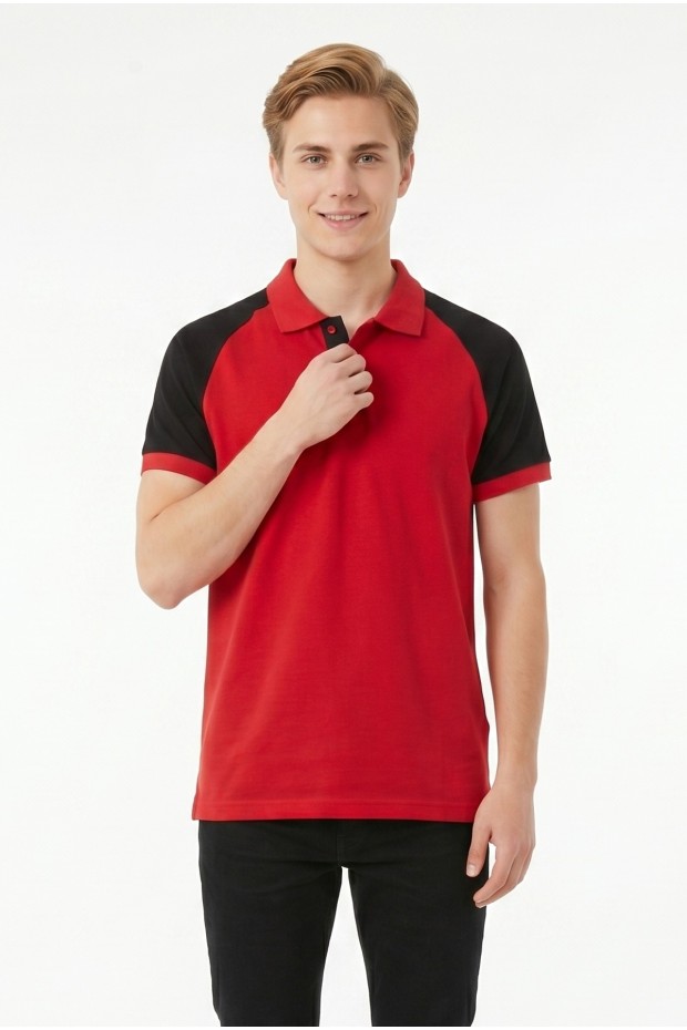 Erkek Reglan Kollu Polo Yaka Kısa Kollu Slim Fit Pamuklu Örme Tişört