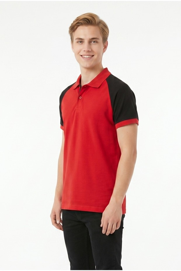 Erkek Reglan Kollu Polo Yaka Kısa Kollu Slim Fit Pamuklu Örme Tişört