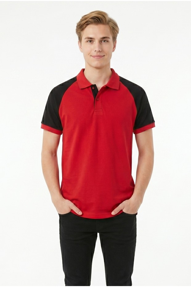 Erkek Reglan Kollu Polo Yaka Kısa Kollu Slim Fit Pamuklu Örme Tişört