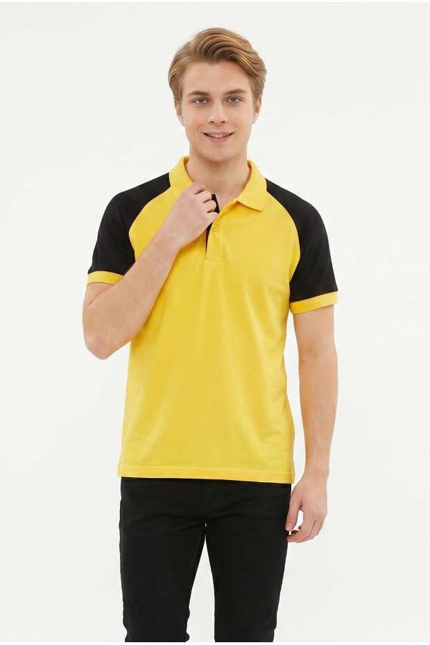 Erkek Reglan Kollu Polo Yaka Kısa Kollu Slim Fit Pamuklu Örme Tişört