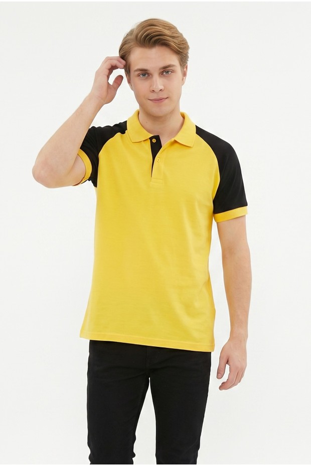 Erkek Reglan Kollu Polo Yaka Kısa Kollu Slim Fit Pamuklu Örme Tişört