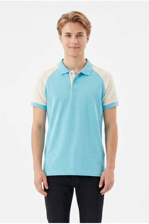 Erkek Reglan Kollu Polo Yaka Kısa Kollu Slim Fit Pamuklu Örme Tişört