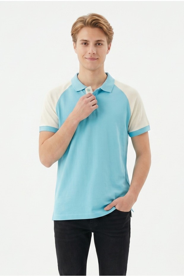Erkek Reglan Kollu Polo Yaka Kısa Kollu Slim Fit Pamuklu Örme Tişört