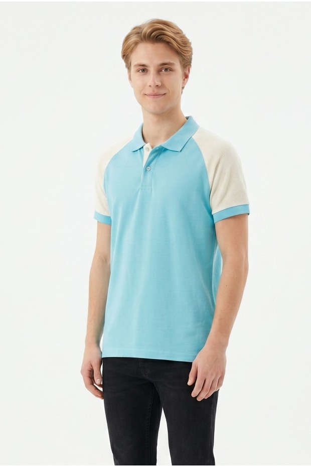 Erkek Reglan Kollu Polo Yaka Kısa Kollu Slim Fit Pamuklu Örme Tişört