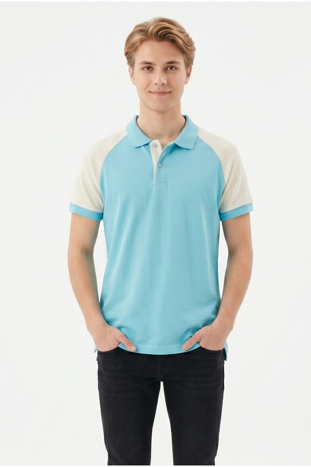 Erkek Reglan Kollu Polo Yaka Kısa Kollu Slim Fit Pamuklu Örme Tişört