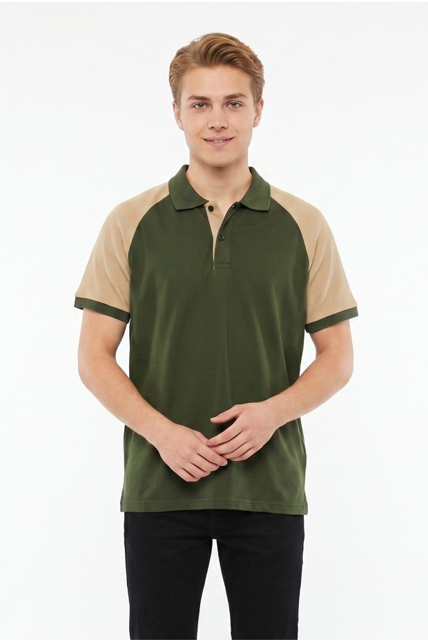 Erkek Reglan Kollu Polo Yaka Kısa Kollu Slim Fit Pamuklu Örme Tişört
