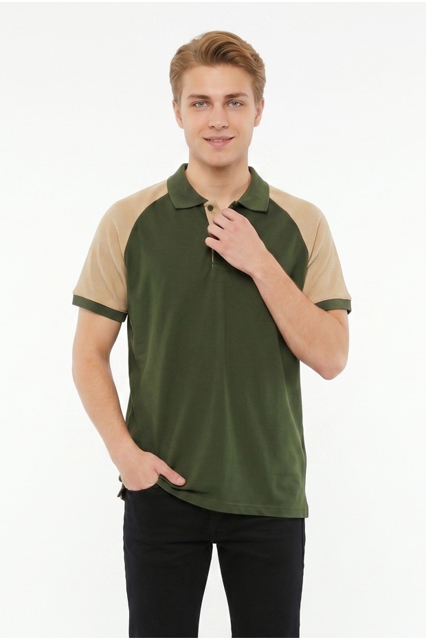 Erkek Reglan Kollu Polo Yaka Kısa Kollu Slim Fit Pamuklu Örme Tişört