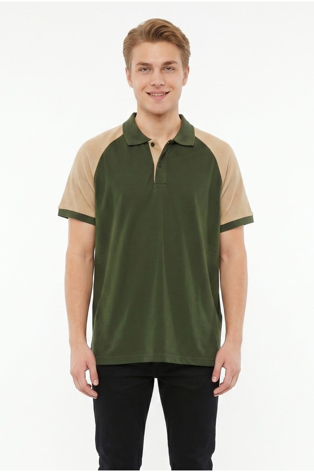 Erkek Reglan Kollu Polo Yaka Kısa Kollu Slim Fit Pamuklu Örme Tişört