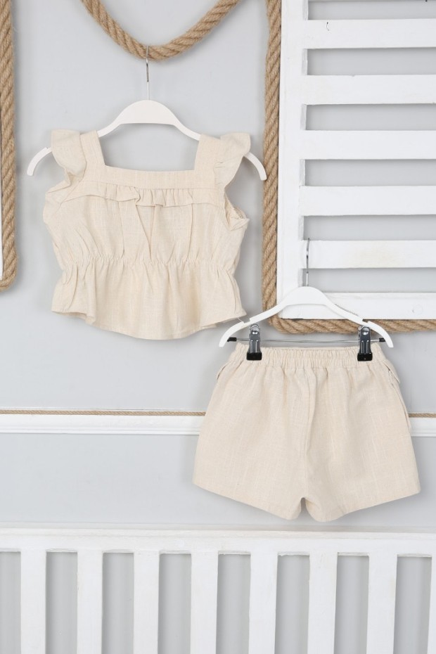 Fırfırlı Şortlu Krem Takım