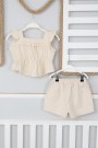 Fırfırlı Şortlu Krem Takım